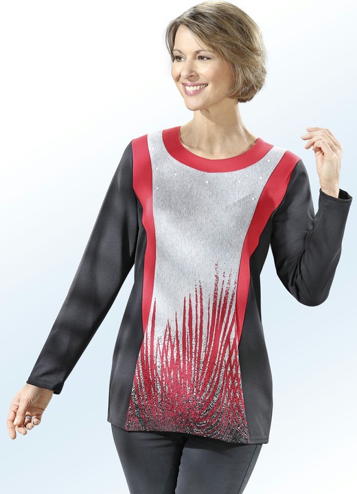 Shirts - Shirt mit Kontrasteinsätzen und Schmuckzier, in Größe 040 bis 060, in Farbe SCHWARZ-GRAU