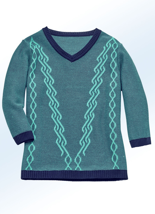 Pullover & Strickmode - Pullover mit feinem Ringeldessin, in Größe 040 bis 060, in Farbe JADEGRÜN-MARINE