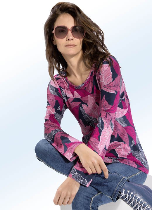 Shirts - Shirt mit schöner Strasszier, in Größe 036 bis 038, in Farbe PINK-MARINE-BUNT