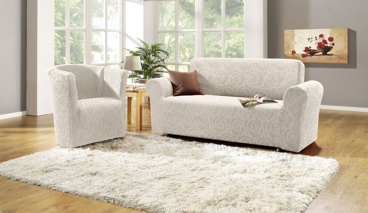 Sessel- & Sofaüberwürfe - Stretchbezüge mit optimaler Passform, in Größe 101 (Sesselbezug) bis 112 (Clubsessel-Bezug), in Farbe CREME Ansicht 1