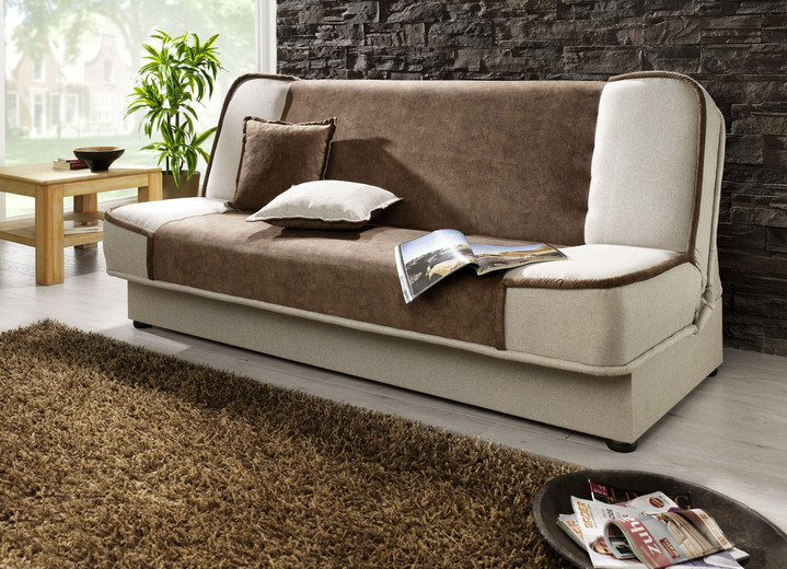 Bettsofas - Schlafsofa mit Bettkasten und Dekokissen, in Farbe BRAUN-BEIGE