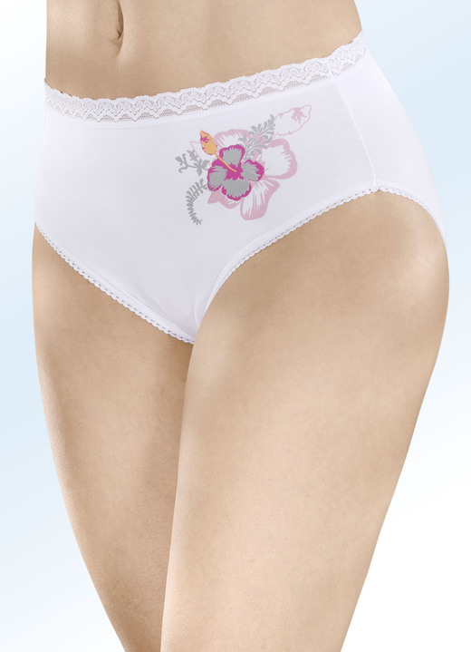 Slips - Slip mit buntem Blumenmotiv, in Größe 038 bis 050, in Farbe WEISS Ansicht 1