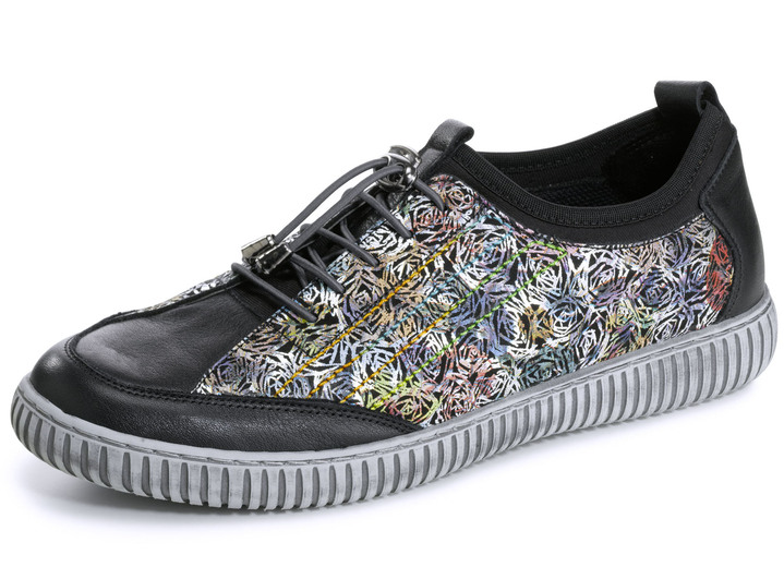 Slipper & Schnürschuhe - Gemini Sneaker aus teilweise floral bedrucktem Rindleder, in Größe 036 bis 041, in Farbe SCHWARZ-BUNT Ansicht 1