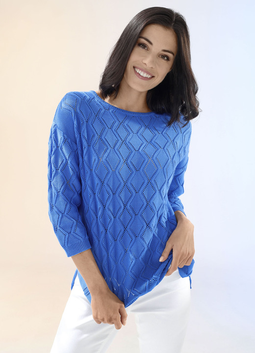 Pullover & Strickmode - Pullover mit Ajour- und Strukturmuster, in Größe 038 bis 054, in Farbe MITTELBLAU