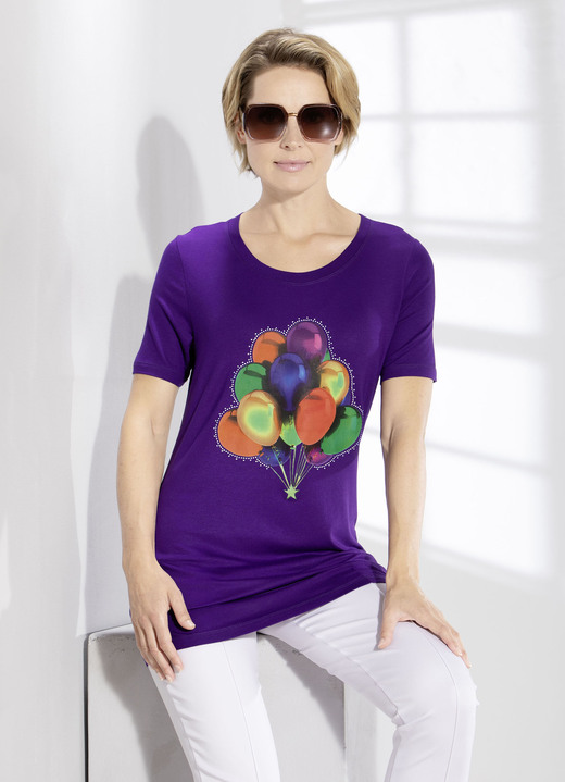 Shirts - Longshirt mit Strasszier in 2 Farben, in Größe 038 bis 050, in Farbe LILA Ansicht 1