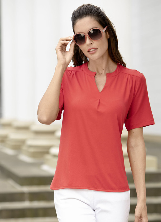 Blusen & Tuniken - Shirt-Tunika mit Stehkragen, in Größe 036 bis 052, in Farbe KORALLE