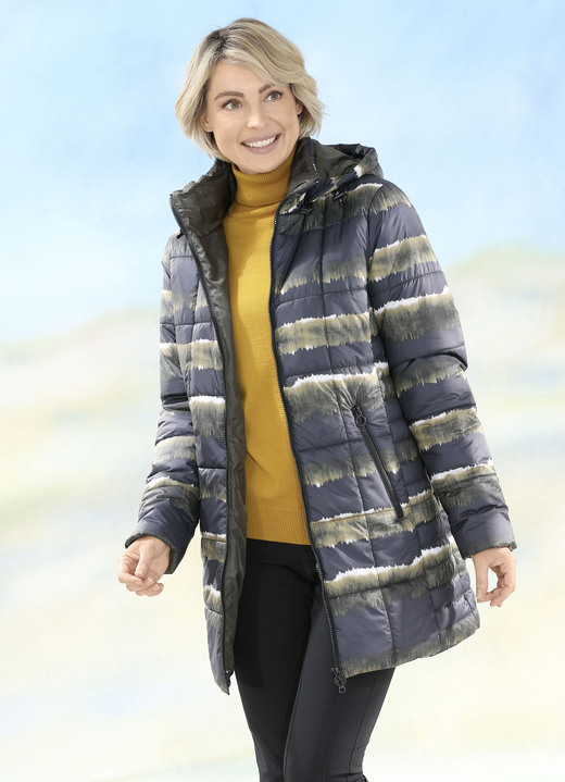 Jacken & Mäntel - Longjacke mit Fantasiedessin, in Größe 036 bis 054, in Farbe GRAU-KHAKI-MESSING-NATURWEISS Ansicht 1