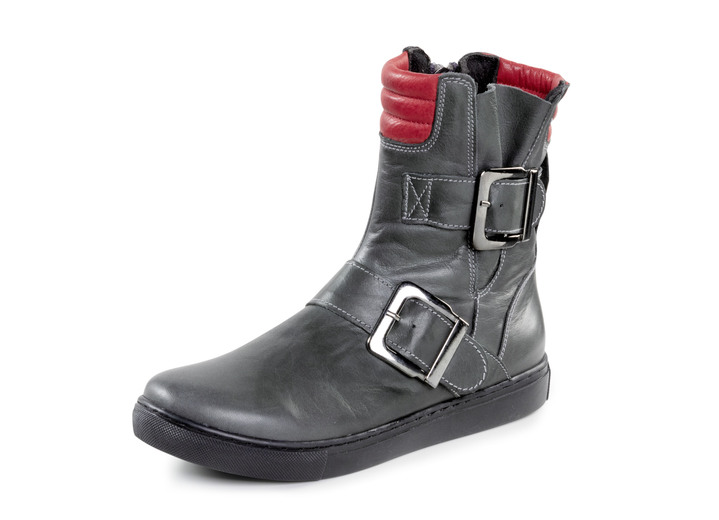 Stiefel & Stiefeletten - Andrea Conti Bootie mit zwei verstellbaren Zier-Schliessen, in Größe 036 bis 042, in Farbe GRAU-ROT Ansicht 1