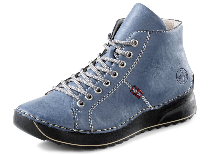 Stiefel & Stiefeletten - Rieker Schnür-Bootie mit Knitter-Optik, in Größe 036 bis 042, in Farbe JEANSBLAU Ansicht 1