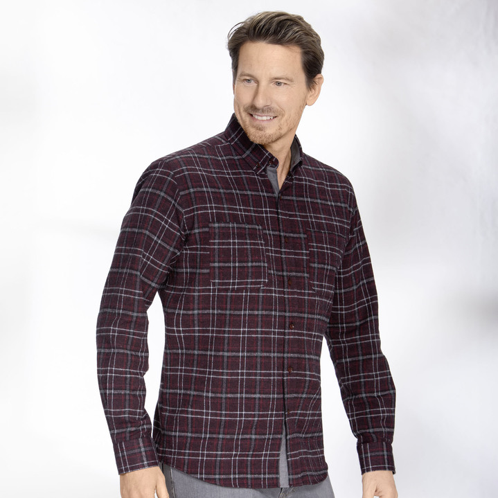 Langarm - «Milano Italy»-Hemd mit Button-Down-Kragen, in Größe 3XL(47/48) bis XXL(45/46), in Farbe BORDEAUX-GRAU Ansicht 1