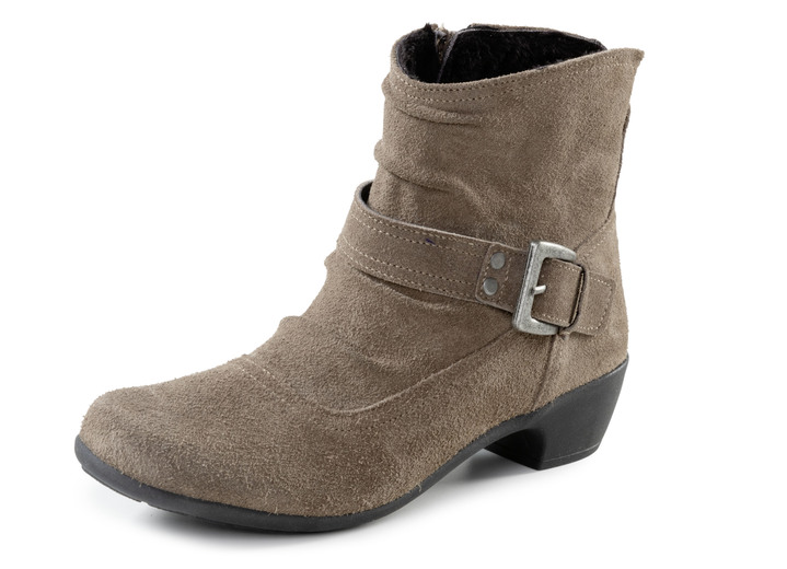 Stiefel & Stiefeletten - ELENA EDEN Stiefelette mit flotter Raffung und Zier-Schliesse, in Größe 036 bis 042, in Farbe TAUPE Ansicht 1