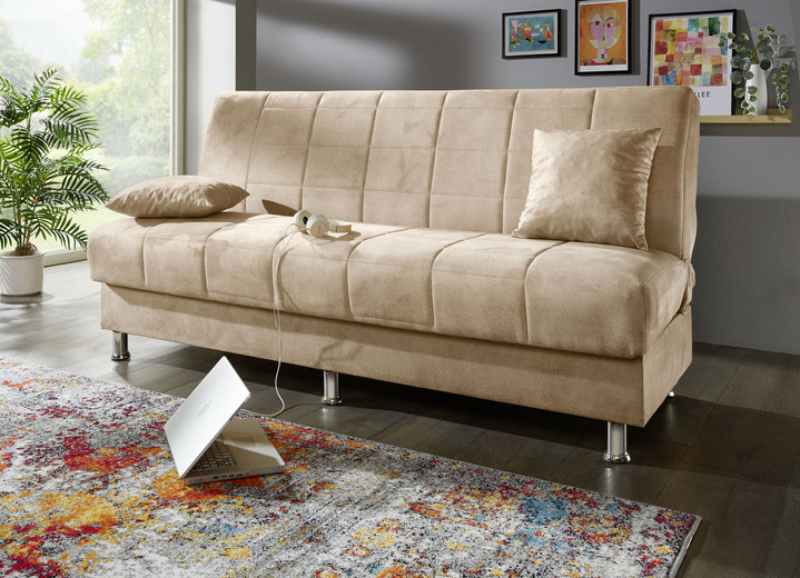 Bettsofas - Schlafsofa mit Bettkasten und Dekokissen, in Farbe CREME Ansicht 1