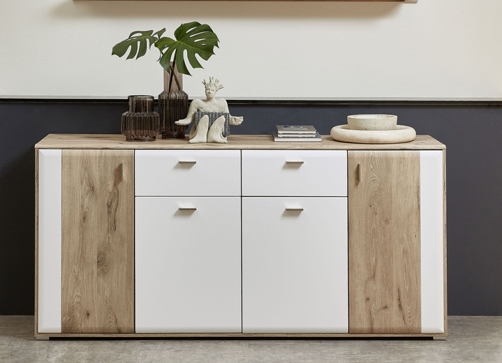 Wohnwände - Moderne Wohnzimmermöbeln, in Farbe WEISS MATT - EICHE, in Ausführung Sideboard Ansicht 1