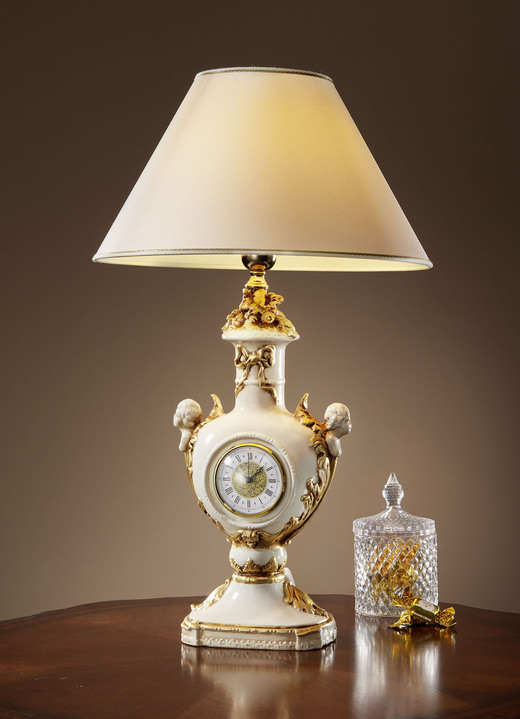 Tischlampe - Handbemalte Tischlampe mit Uhr, in Farbe CREME-GOLD