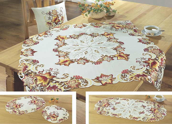 Dekokissen & Hüllen - Tisch- und Raumdekoration «Herbstlaub-Motiv», in Größe 185 (Tischdecke, 85x 85 cm) bis 404 (Kissenhülle, 40x 40 cm), in Farbe